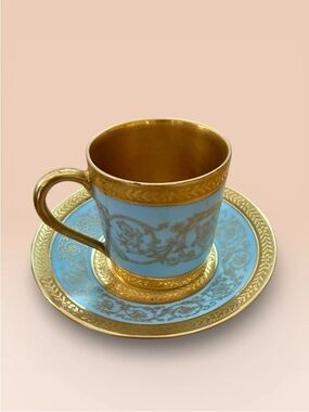 Antique Gold Blue Charles Field Haviland Limoges demitasse cup and saucer set